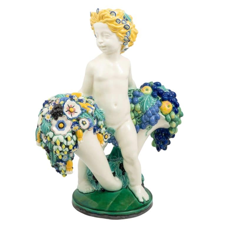 Putto with two cornucopias Bertold Löffler Wilhelm Schleich Vereinigte Wiener und Gmundner Keramik ca. 1910-13 ceramic with polychrome glazes