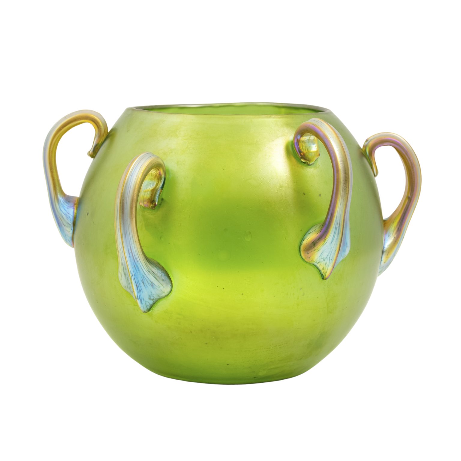 Spherical vase with six fused handles Johann Loetz Witwe decor Ausführung 9 ca. 1907