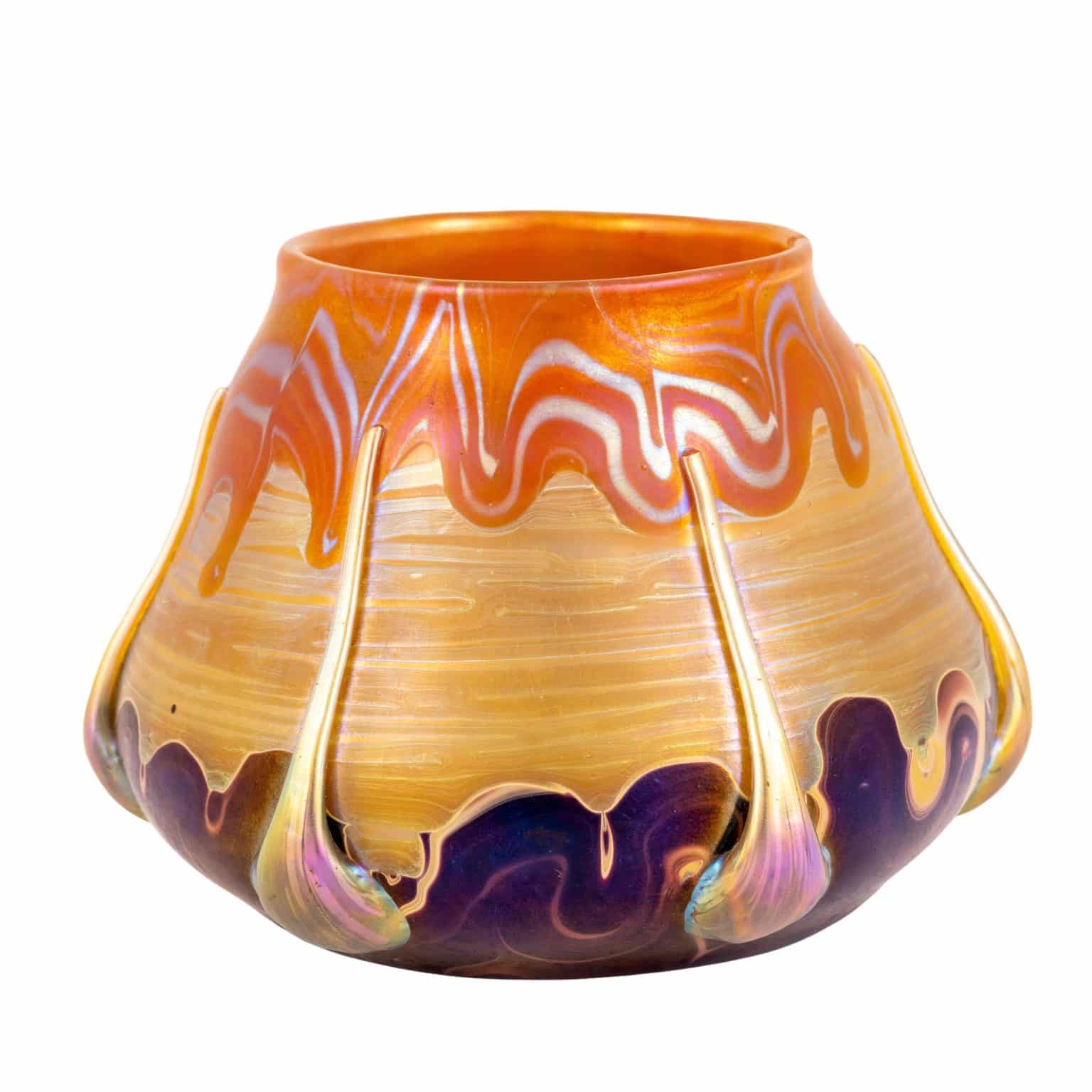 Kleine Vase Schule Koloman Moser Arno Richter Johann Loetz Witwe für E. Bakalowits Söhne Wien Dekor Phänomen Genre 358 um 1901